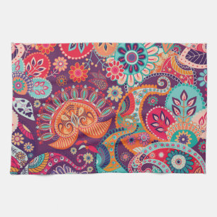 Bohemian Boho MOD Hippy Chic Flower Pattern Kitchen Towel
