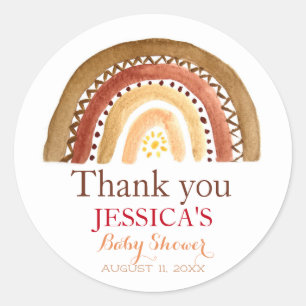 Bohemian Boho Rainbow Baby Shower Earthy Cute Classic Round Sticker