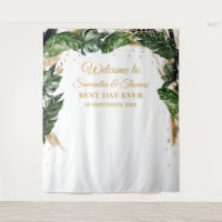 Bohemian boho tropical leaves floral gold wedding