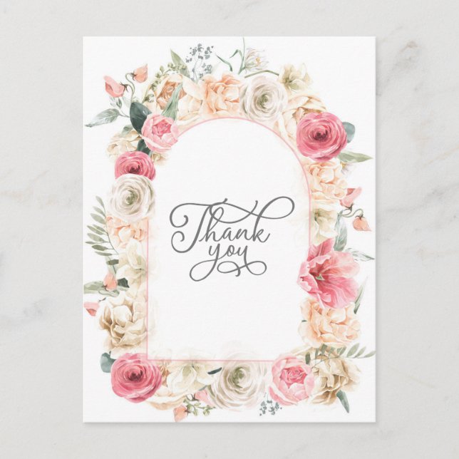 Bohemian Boho watercolor floral elegant chic Thank Postcard (Front)