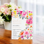 Bohemian bold floral watercolor bridal shower<br><div class="desc">Bohemian bold floral watercolor bridal shower invitation featuring hand painted bright blooms pink,  orange,  yellow flowers and greenery eucalyptus leaves and indigo foliage with a modern script brush font with real rose gold foil. Perfect bridal invite for Spring and summer,  for garden party theme and outdoors.</div>