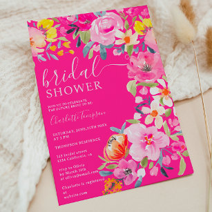 Bohemian bold floral watercolor neon bridal shower invitation