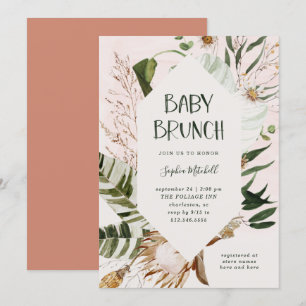 Bohemian Botanical and Pampas Grass   Baby Brunch Invitation