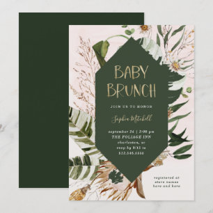 Bohemian Botanical and Pampas Grass   Baby Brunch Invitation