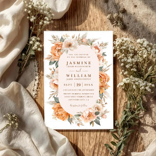 Bohemian Bouquet Flowers Elegant QR Code Wedding Invitation