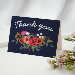 Bohemian Bouquet - Navy Blue Thank You Card