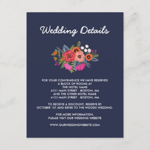 Bohemian Bouquet - Navy Blue Wedding Details Enclosure Card
