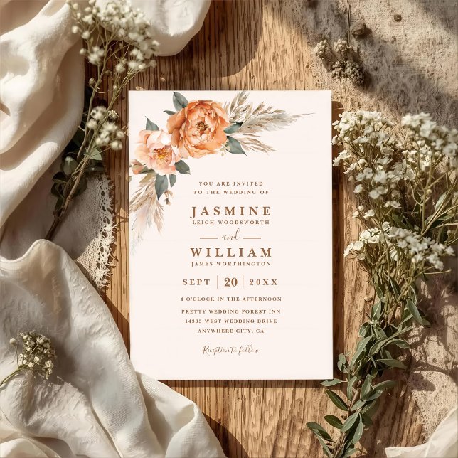 Bohemian Bouquet Rustic Elegant QR Code Wedding Invitation (Creator Uploaded)