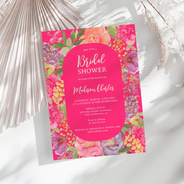 Bohemian bright floral arch script bridal shower invitation (Bohemian bright floral arch script bridal shower invitation)