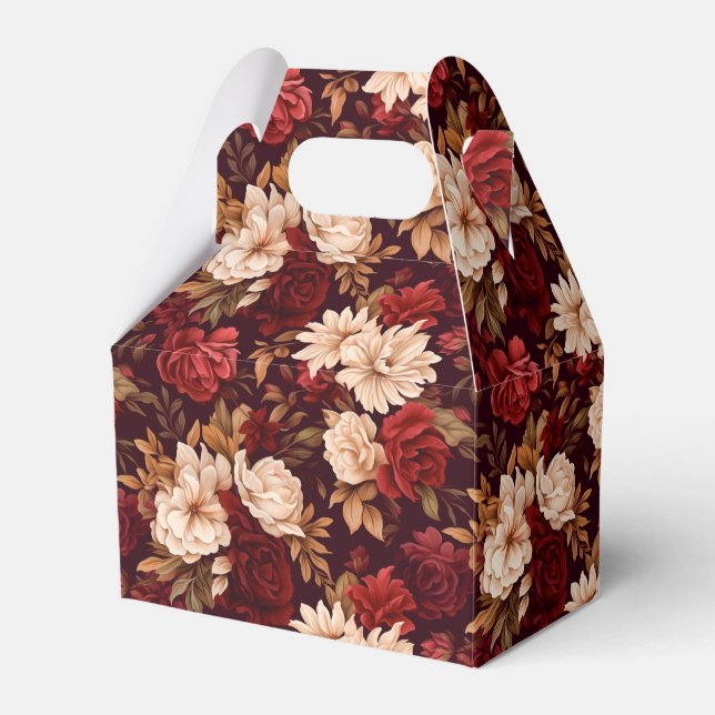 Bohemian burgundy beige flowers favor box (Front Side)