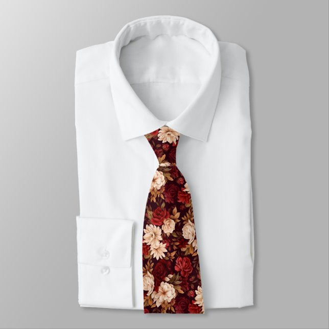 Bohemian burgundy beige flowers tie (Tied)