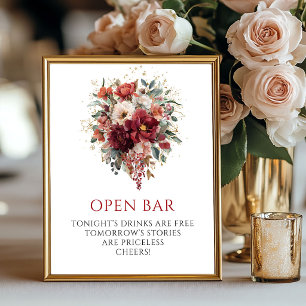 Bohemian Burgundy Fall Flowers Open Bar Tabletop Poster