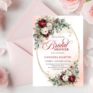 Bohemian Burgundy Gold Greenery Gold Bridal Shower Invitation
