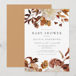Bohemian Burnt Orange Fall Floral Baby Shower Invitation