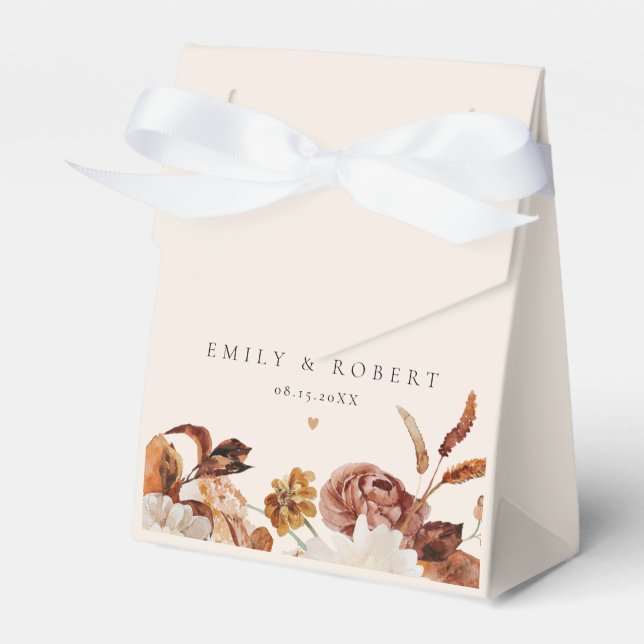 Bohemian Burnt Orange Fall Floral Wedding Favor Box (Front Side)