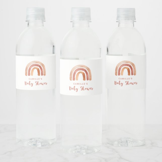 Bohemian Burnt Orange Rainbow Baby Shower Water Bottle Label (Bottles)