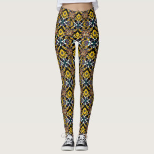 Bohemian butterfly and sunflower pattern on black leggings
