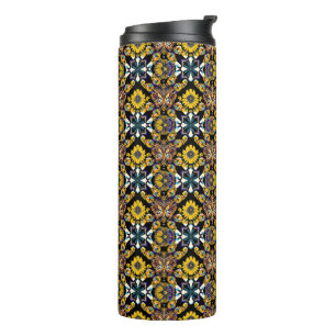 Bohemian butterfly and sunflower pattern on black thermal tumbler