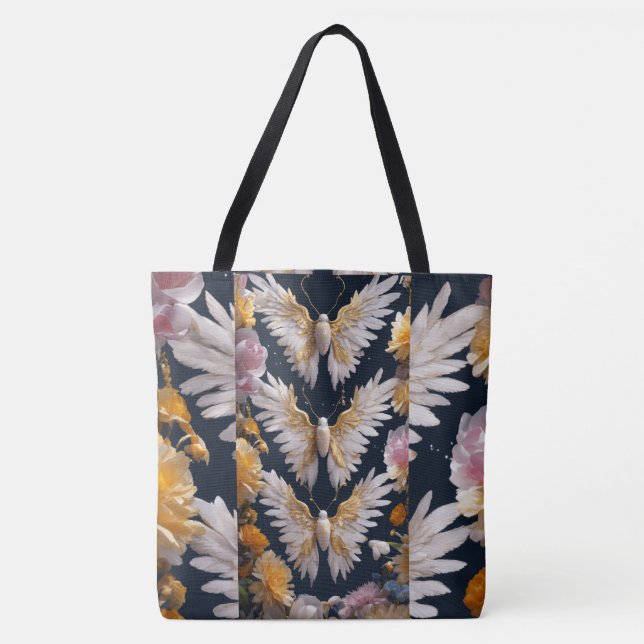 Bohemian Butterfly & Feather T-Shirt Tote Bag (Front)