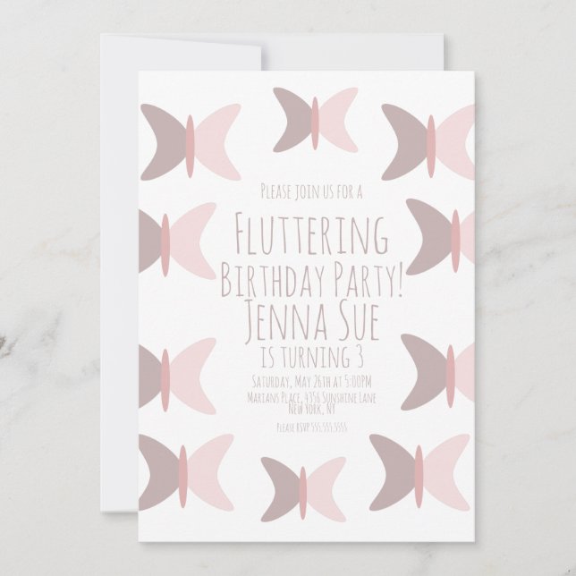 Bohemian Butterfly Pastel Pink Birthday Invitation (Front)
