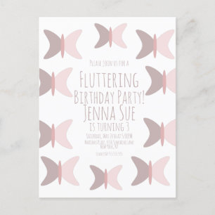 Bohemian Butterfly Pastel Pink Birthday Invitation Postcard