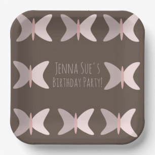 Bohemian Butterfly Pastel Pink Birthday Paper Plate