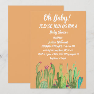 Bohemian Cactus Arizona Boy Girl Watercolor Baby Invitation
