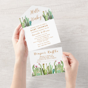 Bohemian Cactus Desert Baby Shower Gender Neutral  All In One Invitation