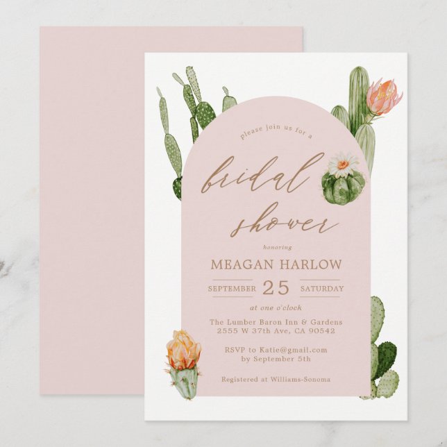 Bohemian Cactus Desert Bridal Shower Invitation (Front/Back)
