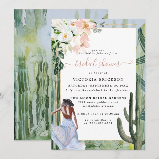 Bohemian Cactus Desert Floral Bridal Shower Invita Invitation (Front/Back)