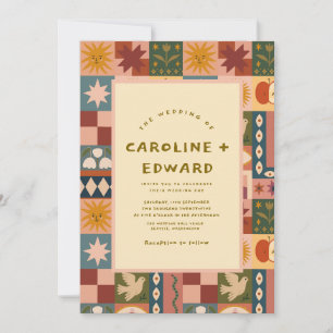 Bohemian Celestial Patchwork Wedding Invitation