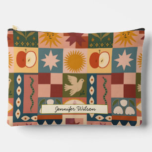 Bohemian Celestial Patchwork with Mystical Symbols Accessory Pouch