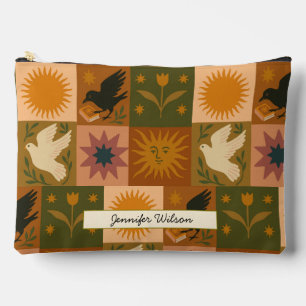 Bohemian Celestial Patchwork with Mystical Symbols Accessory Pouch