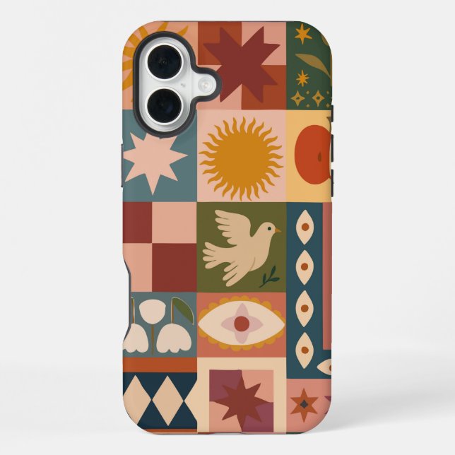 Bohemian Celestial Patchwork with Mystical Symbols iPhone Case (Back)