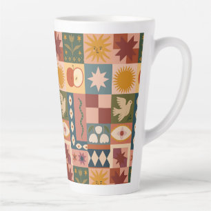Bohemian Celestial Patchwork with Mystical Symbols Latte Mug