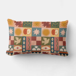 Bohemian Celestial Patchwork with Mystical Symbols Lumbar Pillow