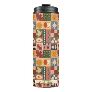 Bohemian Celestial Patchwork with Mystical Symbols Thermal Tumbler