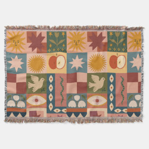 Bohemian Celestial Patchwork with Mystical Symbols Throw Blanket