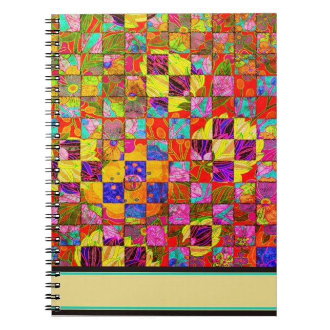 Bohemian chequered floral notebook (Front)