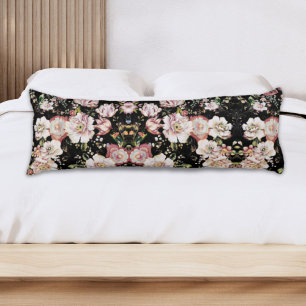 bohemian chic blush pink flowers dark floral body pillow