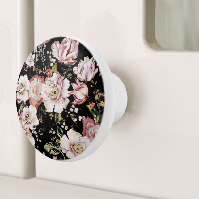 bohemian chic blush pink flowers dark floral ceramic knob (bohemian chic blush pink flowers dark floral ceramic knob)