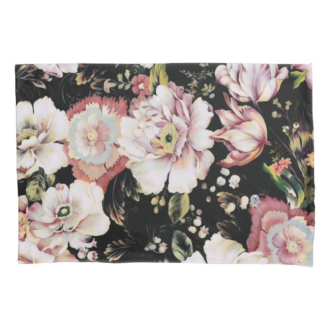 bohemian chic blush pink flowers dark floral pillowcase (Front-Left)