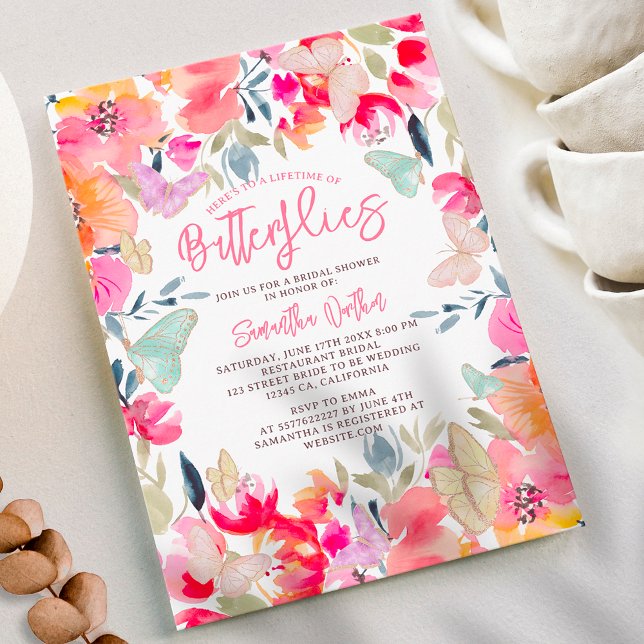 Bohemian chic butterflies flowers bridal shower invitation (Bohemian chic butterflies flowers bridal shower invitation)