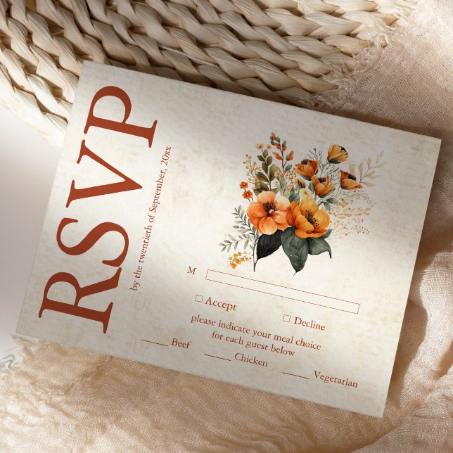 Bohemian Chic Floral Terracotta Wedding RSVP Card (Creator Uploaded)