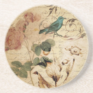 Bohemian chic Paris Scripts bird french botanical Coaster
