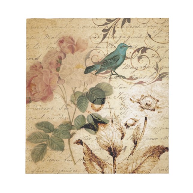 Bohemian chic  Paris Scripts bird french botanical Notepad (Front)