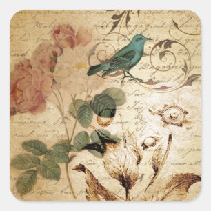 Bohemian chic  Paris Scripts bird french botanical Square Sticker