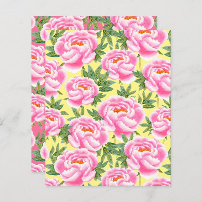 Bohemian Chic Pink Peonies Pattern Scrapbook Paper (Front/Back)
