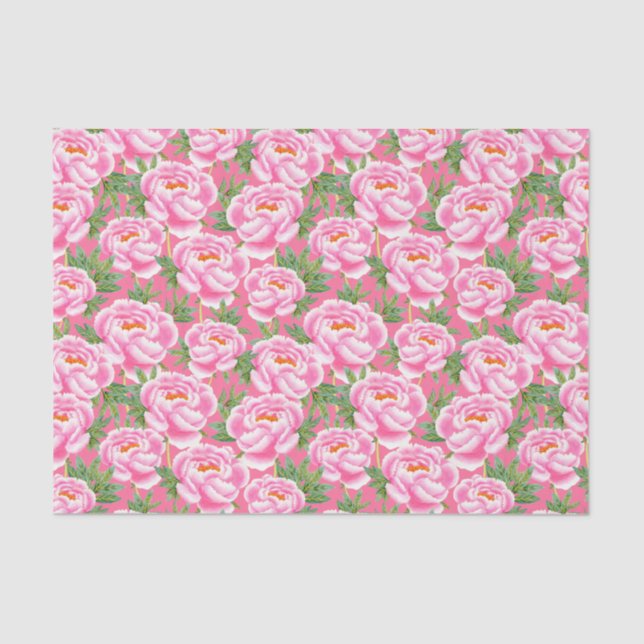 Bohemian Chic Pink Peonies Pattern Tissue Paper (Front)
