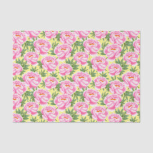 Bohemian Chic Pink Peonies Pattern - Yellow Tissue Paper